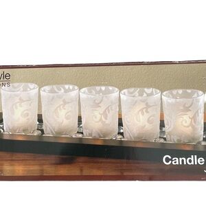 Home Style Illuminations Candle Garden Wood Base 5 Piece Glass Candle Holder Gem